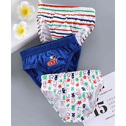 Babyhug 100% Cotton Briefs Multiprint Pack of 3 - White Blue