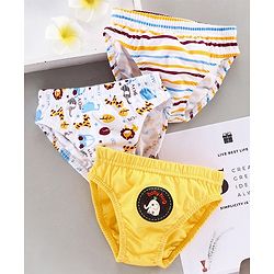 Babyhug 100% Cotton Briefs Animal Print Pack of 3 - White Yellow