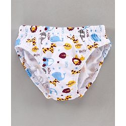 Babyhug 100% Cotton Briefs Animal Print Pack of 3 - White Yellow
