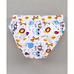 Babyhug 100% Cotton Briefs Animal Print Pack of 3 - White Yellow