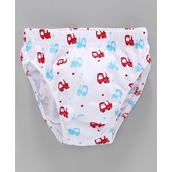 Babyhug Stripes & Vehicle Printed 100% Cotton Briefs Pack of 3 - Red Blue White