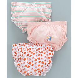 Babyhug 100% Cotton Bloomer Striped & Butterfly Print Pack of 3 - Pink