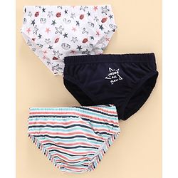 Babyhug 100% Cotton Brief Star Print Pack of 3 - White Navy Blue