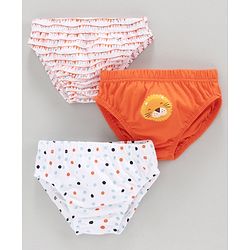 Babyhug 100% Cotton Brief Star Print Pack of 3 - White Orange