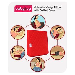 Babyhug Cotton Maternity Wedge Pillow With Quilted Cover - Red| Soft yet Firm| Breathable Fabric| Removable & Washable Outer Cover| Quilted Cotton Fabric| Sleep & Back Support| Relieves Back Pain| Ideal for Pregnant Women| Facilitates Peaceful Sleep