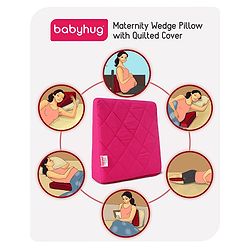 Babyhug Cotton Maternity Wedge Pillow With Quilted Cover - Pink| Soft yet Firm| Breathable Fabric| Removable & Washable Outer Cover| Quilted Cotton Fabric| Sleep & Back Support| Relieves Back Pain| Ideal for Pregnant Women| Facilitates Peaceful Sleep