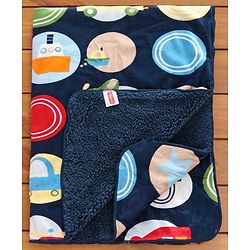 Babyhug Sherin & Poly Wool All Season Blanket Vehicle Design - Blue (Blanket's Fur Color May Vary)