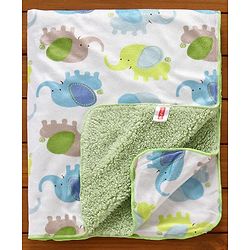 Babyhug Sherin & Poly Wool All Season Blanket Elephant Design - White Green (Blanket's Fur Color May Vary)