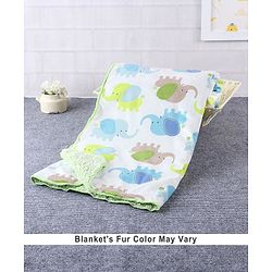 Babyhug Sherin & Poly Wool All Season Blanket Elephant Design - White Green (Blanket's Fur Color May Vary)