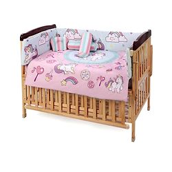 Babyhug 100% Cotton Crib Bedding Set Unicorn Print Regular - Multicolor (Cot not Included)