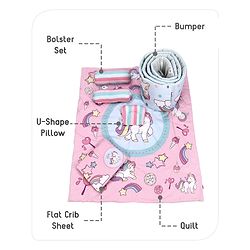 Babyhug 100% Cotton Crib Bedding Set Unicorn Print Regular - Multicolor (Cot not Included)