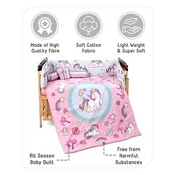 Babyhug 100% Cotton Crib Bedding Set Unicorn Print Regular - Multicolor (Cot not Included)