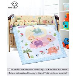 Babyhug 100% Cotton Crib Bedding Set Elephant Print Regular - Multicolor (Cot not Included)