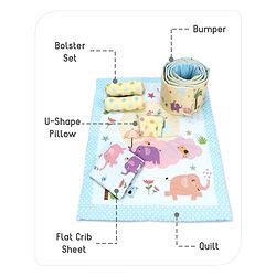 Babyhug 100% Cotton Crib Bedding Set Elephant Print Regular - Multicolor (Cot not Included)