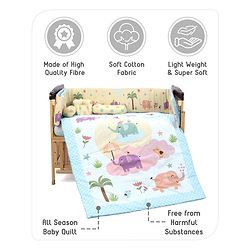 Babyhug 100% Cotton Crib Bedding Set Elephant Print Regular - Multicolor (Cot not Included)