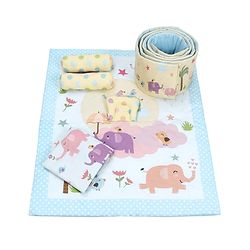 Babyhug 100% Cotton Crib Bedding Set Elephant Print Regular - Multicolor (Cot not Included)