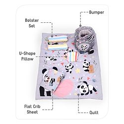 Babyhug 100% Cotton Crib Bedding Set Unicorn Print Regular - Multicolor (Cot not Included)
