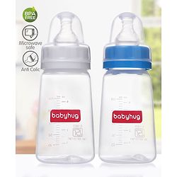 Babyhug Narrow Neck Feeding Bottle Pack of 2 Blue White - 125 ml Each