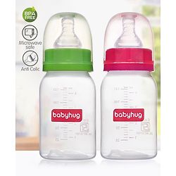 Babyhug Narrow Neck Feeding Bottle Pack of 2 Pink Green - 125 ml Each