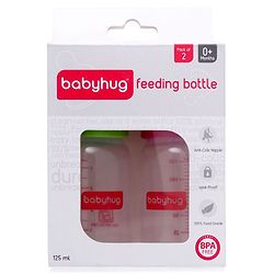 Babyhug Narrow Neck Feeding Bottle Pack of 2 Pink Green - 125 ml Each