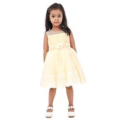 Babyhug Sleeveless Party Frock Floral Corsage - Yellow