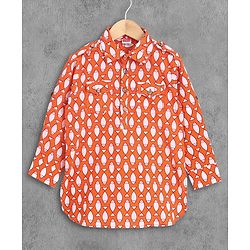 Babyhug Full Sleeves Kurta Pyjama Set Fish Print - Orange White