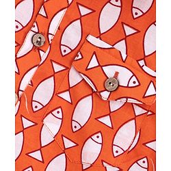 Babyhug Full Sleeves Kurta Pyjama Set Fish Print - Orange White