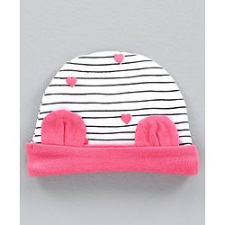 Babyhug 100% Cotton Cap Mittens and Booties Set Heart Print Pink -  Diameter 10 cm