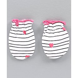Babyhug 100% Cotton Cap Mittens and Booties Set Heart Print Pink -  Diameter 10 cm