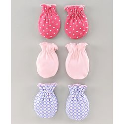 Babyhug Cotton Mittens Solid And Dots Print Pack of 3 - Multicolor