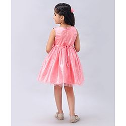 Babyhug Sleeveless Rosette  Party Frock Floral Corsage - Peach