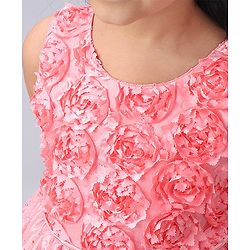 Babyhug Sleeveless Rosette  Party Frock Floral Corsage - Peach