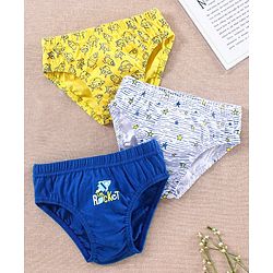 Babyhug Antibacterial Cotton Brief Rocket Print  Pack of 3 - Grey Navy Blue Yellow