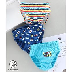 Babyhug Anti Bacterial Briefs Text Print Pack of 3 - Blue Multicolour