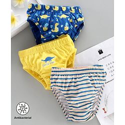 Babyhug Antibacterial Briefs Dino Print Pack of 3 - Blue Yellow