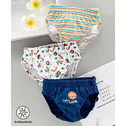 Babyhug Antibacterial Briefs Lion Print Pack of 3 - Navy White