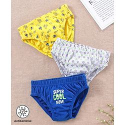 Babyhug Antibacterial Briefs Pack of 3 - Navy Blue Yellow