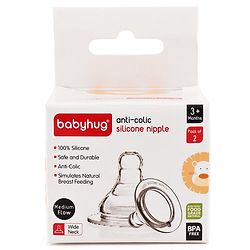 Babyhug Wide Neck Silicone Nipple Medium Flow - Pack of 2