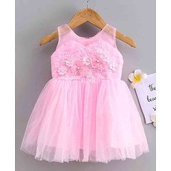 Babyhug Party Wear Sleeveless Frock Floral Embroidery & Applique - Pink