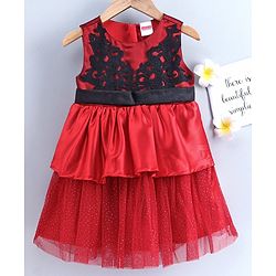 Babyhug Sleeveless Layered Frock with Embroidered Bodice - Red