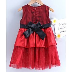 Babyhug Sleeveless Layered Frock with Embroidered Bodice - Red