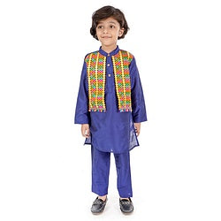 Babyhug Full Sleeves Kurta Pajama Set Embroidered - Blue