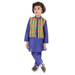 Babyhug Full Sleeves Kurta Pajama Set Embroidered - Blue