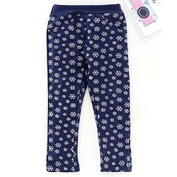 Babyhug Full Length Jeggings Snowflake Print - Navy Blue