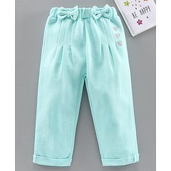 Babyhug Full Length Lounge Pant Heart & Bow Detail - Sea Green