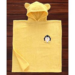 Babyhug Towel Poncho With Hood Penguin Patch - Yellow