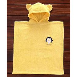Babyhug Towel Poncho With Hood Penguin Patch - Yellow