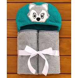 Babyhug Hooded Towel with Cat Embroidery - Grey