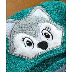 Babyhug Hooded Towel with Cat Embroidery - Grey