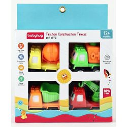 Babyhug Friction Powered Construction Trucks -Pack of 4 | Develops Motor Skills, Color Recognition & Imaginative Play | Multicolor | BIS Certified